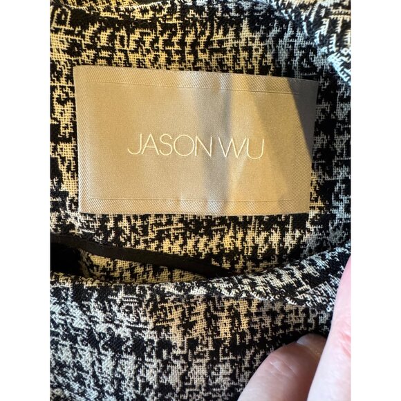 Jason Wu Shirt Women 10 Black Houndstooth Virgin Wool Peplum Top Whimsigoth - Picture 8 of 11